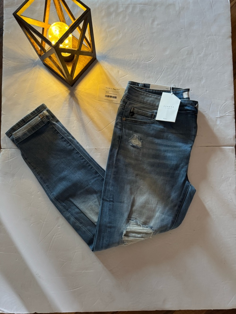 KanCan Women’s Skinny Jeans - Dark Wash Blue with Faded Highlights
